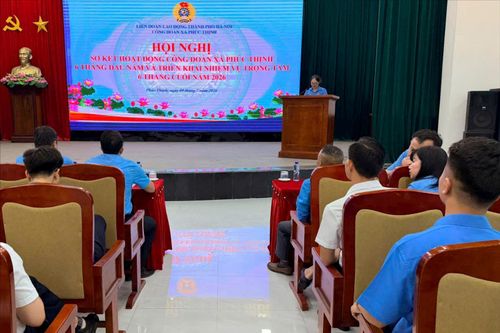 Hội nghị sơ kết hoạt động Công đoàn xã Phúc Thịnh 6 tháng đầu năm 2026. Ảnh: Thanh Hà