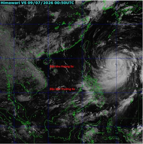 Hình ảnh của siêu bão Ba Vì trên ảnh mây vệ tinh Himawari của Nhật Bản lúc 7h50 sáng ngày 9/7/2026.