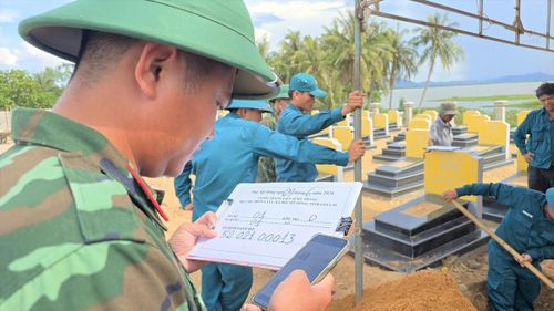 Lực lượng chức năng tỉnh Gia Lai định danh cẩn thận trong quá trình tìm hài cốt liệt sĩ tại các ngôi mộ. Ảnh: H.Q