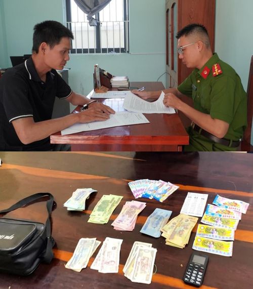 Đối tượng Nguyễn Duy Thế bị bắt giữ cùng tang vật vụ cướp.
