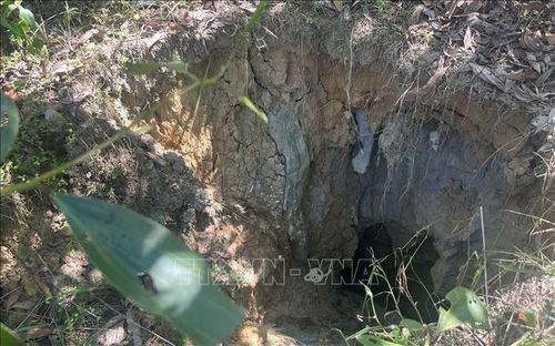 Diện tích đất trồng cây lâu năm xuất hiện các hố hàm ếch sâu do ảnh hưởng của hoạt động khai thác mỏ đá.