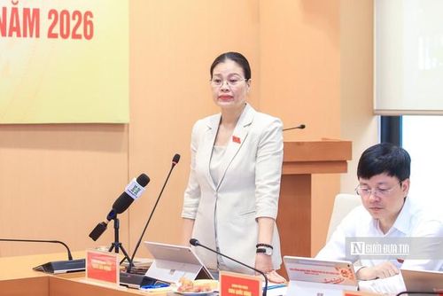 Bà Bạch Liên Hương - Trưởng ban Văn hóa - Xã hội HĐND thành phố thông tin về vấn đề an toàn thực phẩm (Ảnh: Hữu Thắng).