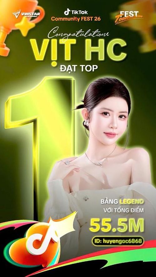 Cột mốc vinh quang của Đinh Thị Ngọc Huyền khi giành vị trí TOP 1 Bảng LEGEND tại TikTok Community FEST 26