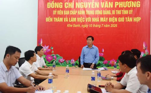 Đồng chí Nguyễn Văn Phương, Bí thư Tỉnh ủy phát biểu tại buổi làm làm việc với Nhà máy điện gió Tân Hợp - Ảnh: Đ.V