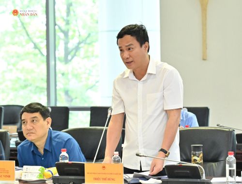Phó Chủ nhiệm Ủy ban Văn hóa và Xã hội Triệu Thế Hùng phát biểu tại phiên họp