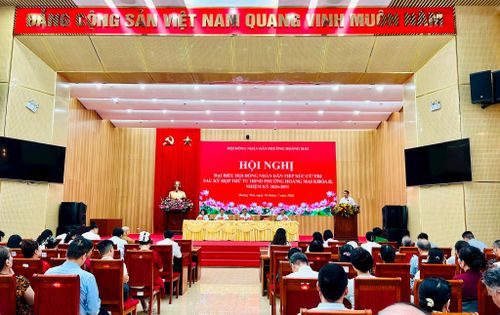 Quang cảnh Hội nghị tiếp xúc cử tri sau kỳ họp thứ tư HĐND phường Hoàng Mai. Ảnh: Trần Oanh