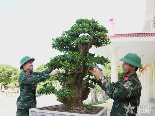 Chiến sĩ trẻ chung tay làm đẹp cảnh quan doanh trại.