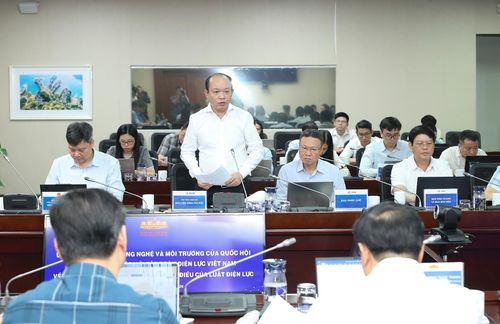 Phó Tổng giám đốc EVN Nguyễn Đình Phước báo cáo tại buổi làm việc. Ảnh: Ng.Tuấn