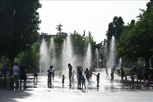 Người dân tránh nóng tại một công viên ở Madrid, Tây Ban Nha ngày 24/5/2026. Ảnh: THX/TTXVN