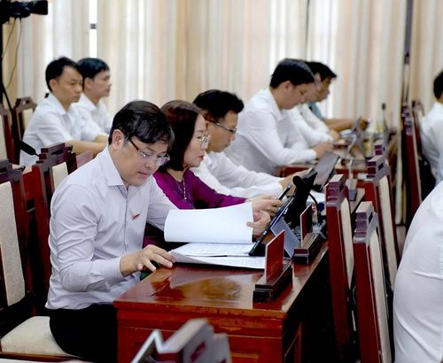 Các đại biểu nghiên cứu tài liệu tại kỳ họp