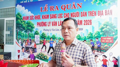 Ông Đặng Văn Nam, Phó Chủ tịch UBND Phường Lý Văn Lâm, phát động chương trình khám sức khỏe toàn dân đợt 4 năm 2026.