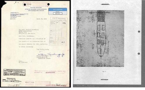 Một số tài liệu về UFO và UAP từ hội nghị của Ủy ban Năng lượng Nguyên tử Mỹ diễn ra vào năm 1949 tại thành phố Los Alamos, bang New Mexico. Ảnh: Bộ Chiến tranh Mỹ