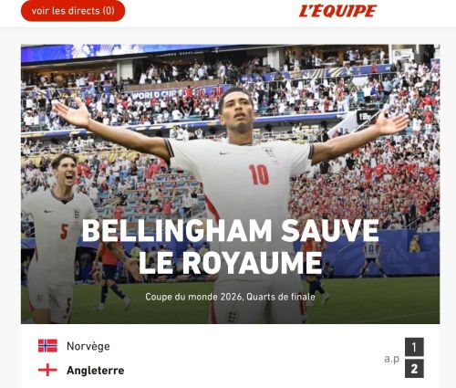 Tờ L'Equipe với dòng tiêu đề ấn tượng "Bellingham đã cứu lấy vương quốc".