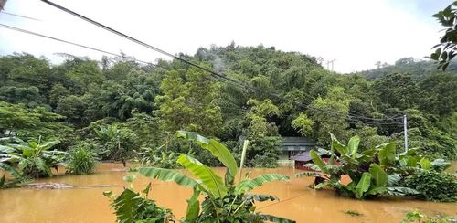 Nhiều ngôi nhà của người dân bị ngập do nước lũ dâng cao.