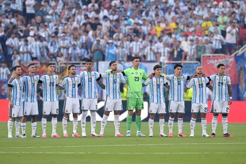 Đội hình xuất phát của đội tuyển Argentina. Ảnh: AFP/TTXVN (Ảnh không cho phép bên thứ 3 khai thác, chia sẻ lại)