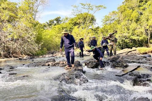 Đội K51 Đắk Lắk băng rừng, lội suối tìm kiếm, quy tập hài cốt liệt sĩ trên đất bạn Campuchia. Ảnh: TTXVN phát