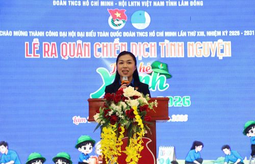 Chị Trần Diệp Mỹ Dung, Phó Bí thư Thường trực Tỉnh đoàn phát biểu phát động chiến dịch