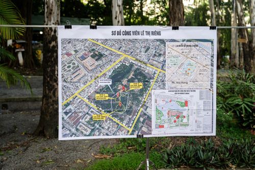  Bản đồ khoanh vùng vị trí 3 điểm nghi có hố chôn tập thể tại Công viên Văn hóa Lê Thị Riêng, được chụp vào ngày 15/6/2026. Ảnh: Hoài Bảo.