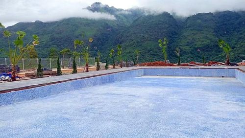 Hạng mục bể bơi, cây xanh cũng đã cơ bản hoàn thiện.