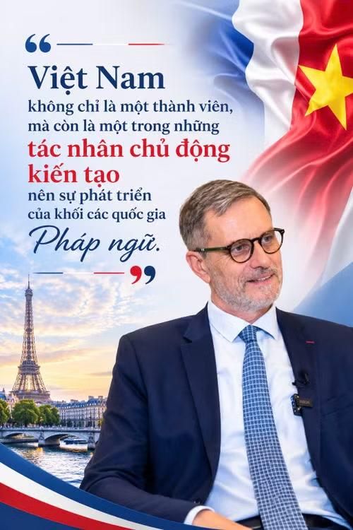 Phóng viên: Khi Hội nghị thượng đỉnh Pháp ngữ sắp diễn ra tại khu vực châu Á-Thái Bình Dương, Đại sứ muốn gửi thông điệp gì đến giới trẻ Việt Nam, cũng như các doanh nghiệp, sinh viên và tất cả những người đóng góp vào việc củng cố tình hữu nghị và hợp tác giữa Pháp, cộng đồng Pháp ngữ và Việt Nam?
