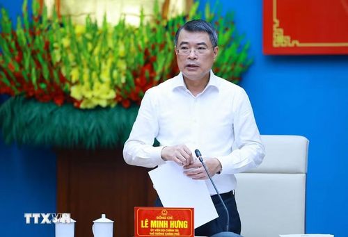Thủ tướng Lê Minh Hưng làm việc với Ban Thường vụ Tỉnh ủy Phú Thọ về thực hiện nhiệm vụ phát triển kinh tế-xã hội. (Ảnh: Dương Giang/TTXVN)