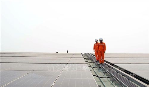 Hệ thống điện mặt trời áp mái tại Nhà máy Vinatex Nam Định, phường Thành Nam, giúp đơn vị nâng cao hiệu quả sản xuất theo hướng xanh, sạch, bền vững. Ảnh: Nguyễn Chinh/TTXVN