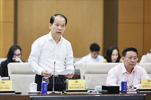 Bộ trưởng Bộ Tư pháp Hoàng Thanh Tùng thuyết trình về nội dung cơ bản của dự thảo. Ảnh: Doãn Tấn/TTXVN