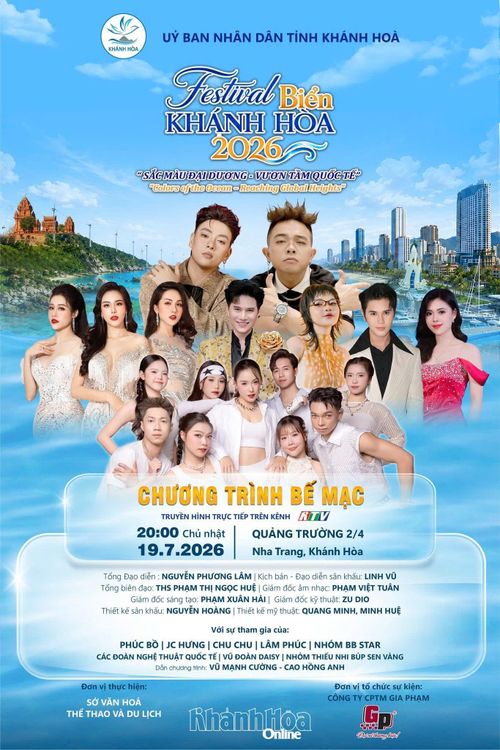 Poster giới thiệu các ca sĩ, nghệ sĩ tham gia lễ bế mạc Festival Biển Khánh Hòa năm 2026.