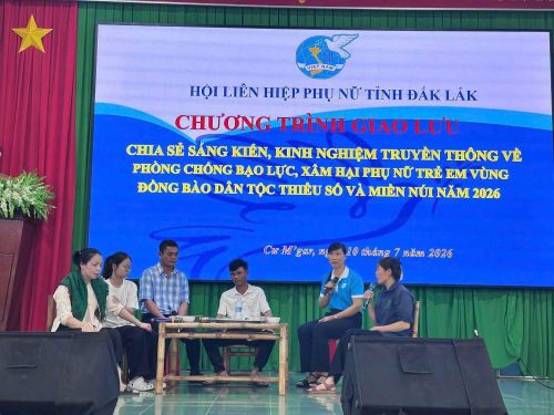 Một trong những chương trình giao lưu chia sẻ sáng kiến, kinh nghiệm truyền thông về phòng chống bạo lực, xâm hại phụ nữ, trẻ em vùng đồng bào dân tộc thiểu số và miền núi năm 2026 được Hội LHPN tỉnh Đắk Lắk tổ chức tại xã Cư M'gar.