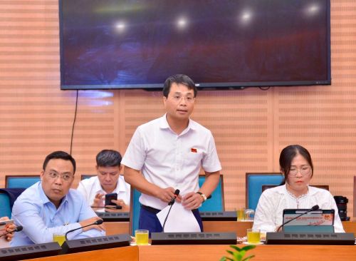 Đại biểu Lê Minh Đức, Bí thư Đảng ủy, Chủ tịch HĐND xã Thạch Thất phát biểu. Ảnh: Viết Thành