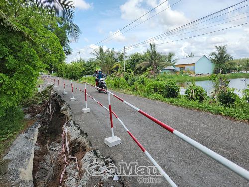 Một điểm sạt lở trên địa bàn U Minh Thượng, tỉnh An Giang. Ảnh: QUỐC CHINH