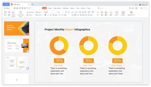  WPS Office Presentation có giao diện tương đồng Microsoft PowerPoint, hỗ trợ tạo và chỉnh sửa các bài thuyết trình trên nhiều nền tảng. Ảnh: WPS Office. 