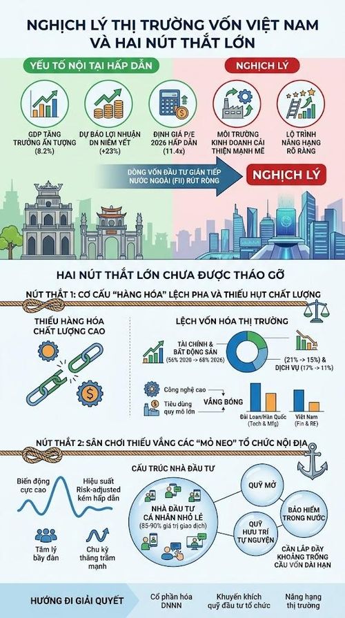  Những "nút thắt" cần tháo gỡ của thị trường vốn Việt Nam. Đồ họa do AI tạo. Thực hiện: LƯU THỦY 