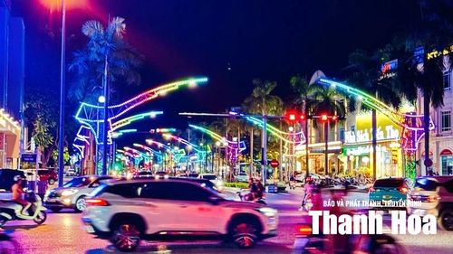 Hệ thống đèn trang trí nghệ thuật mang biểu tượng chim hạc trên Đại lộ Lê Lợi.