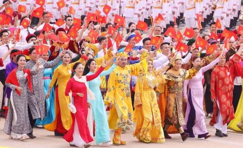 Khối Văn hóa, Thể thao diễu hành Kỷ niệm 80 năm Quốc khánh 2/9/2025. Ảnh: TTXVN