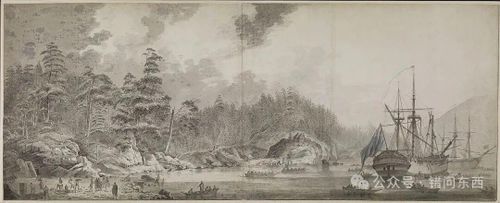 Năm 1778, họa sĩ John Webber đã ghi lại hình ảnh vịnh Nootka. Những chiếc thuyền độc mộc bằng gỗ tuyết tùng của người bản địa vây quanh một con tàu buồm khổng lồ của Anh. Ảnh: The Paper