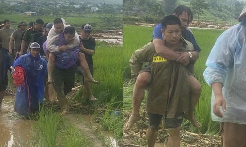 Lực lượng chức năng cứu hộ kịp thời, đưa anh Lò Văn Chài và anh Nguyễn Thanh Hải vào bờ an toàn.