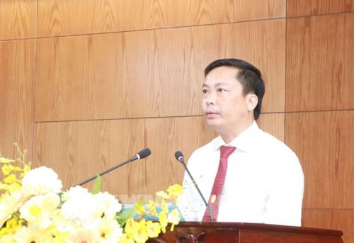 Đồng chí Đoàn Việt Khoa, Bí thư Đảng ủy, Chủ tịch HĐND xã Nguyễn Phích, thay mặt các đồng chí được chỉ định tham gia Ban Chấp hành Đảng bộ tỉnh Cà Mau phát biểu tại hội nghị. Ảnh: Huỳnh Anh - TTXVN