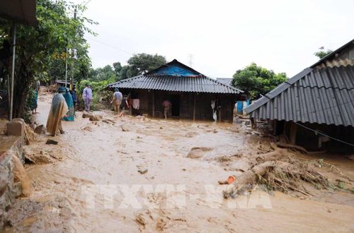 Nhiều khu vực dân cư trên địa bàn xã Mường Than tỉnh Lai Châu bị lũ quét gây thiệt hại về tài sản của người dân. Ảnh: Quý Trung - TTXVN 
