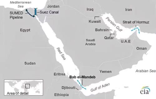 Vị trí eo biển Bab el-Mandeb. Ảnh: EIA