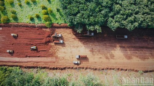 Máy móc được huy động để tăng tốc thi công hạng mục san nền đường cao tốc Dầu Giây-Tân Phú.