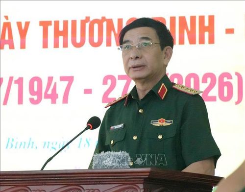 Đại tướng Phan Văn Giang, Ủy viên Bộ Chính trị, Phó Thủ tướng Chính phủ, Bộ trưởng Bộ Quốc phòng phát biểu. Ảnh: Thùy Dung/TTXVN