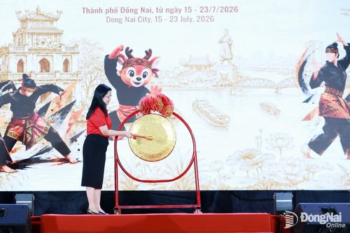 Bà Lê Thị Ngọc Loan, Thành ủy viên, Giám đốc Sở Văn hóa, Thể thao và Du lịch thành phố Đồng Nai, thực hiện nghi thức khai mạc giải. Ảnh: Thủy Tiên