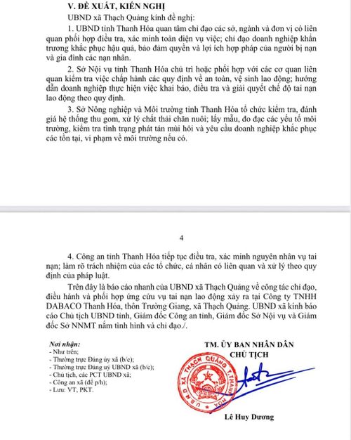 Báo cáo của UBND xã Thạch Quảng.