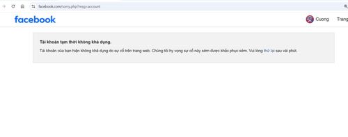 Báo lỗi trên facebook máy tính.
