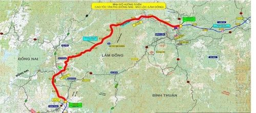 Hướng tuyến cao tốc Tân Phú - Bảo Lộc. Ảnh: Internet