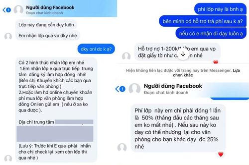 Các tin nhắn liên tục yêu cầu Ngọc Anh chuyển trước khoản “phí cọc” để nhận lớp. (Ảnh: NVCC)