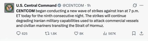 Thông báo đăng trên mạng xã hội X của CENTCOM