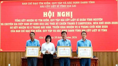 Bà Nguyễn Thị Thanh Lịch, Phó chủ tịch UBND tỉnh Gia Lai trao Bằng khen cho các tập thể.