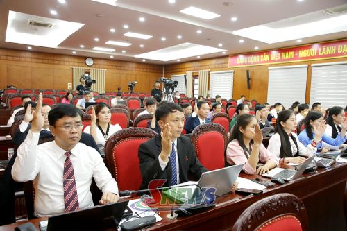 Các đại biểu biểu quyết thông qua tờ trình dự thảo nghị quyết.